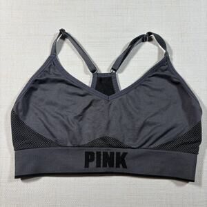 PINK by Victoria’s Secret Sports Bra Gray Seamless Mesh Racerback Adjustable S/M
